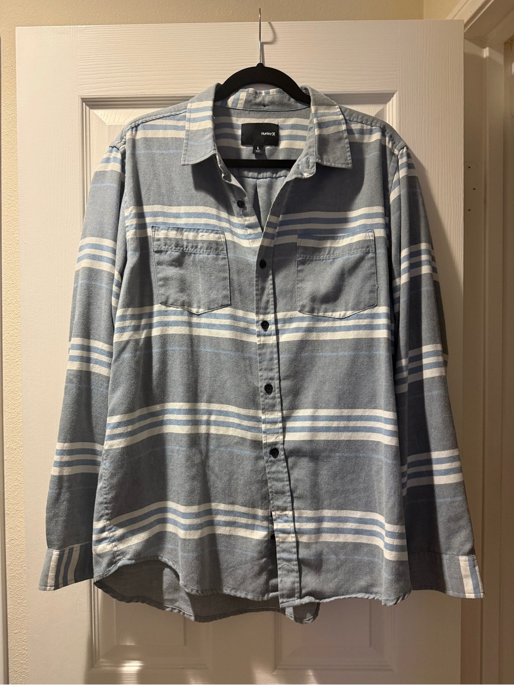 Hurley Light Blue and White Striped Casual Button-Down Shirt